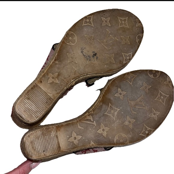 Vintage LOUIS VUITTON Espadrille Wedge Sandals Pink Monogram EU 38.5 US 8 Y2K - Picture 11 of 11